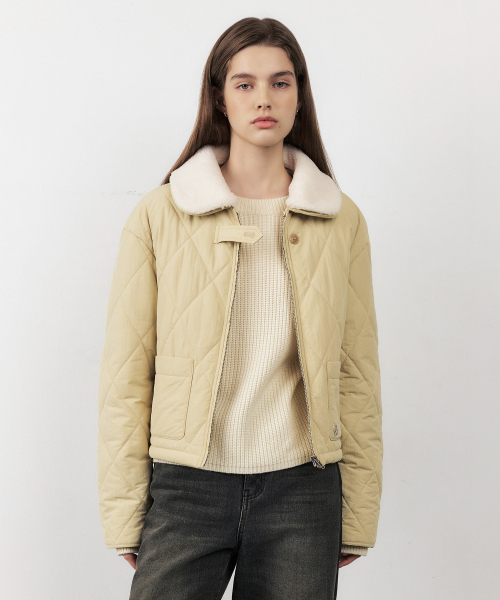 パーカラーキルティングポケットジャンパー_BEIGE（ブルゾン 