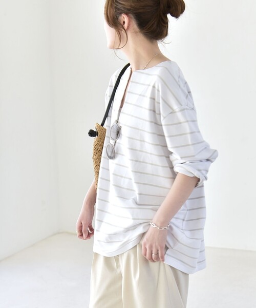 quaranciel(カランシエル)の「quaranciel:〈洗濯機可能〉ボーダー ビッグ スキッパー プルオーバー(Tシャツ/カットソー・レディース・ライトグレー/ネイビー・ONE SIZE)」の21枚目の写真