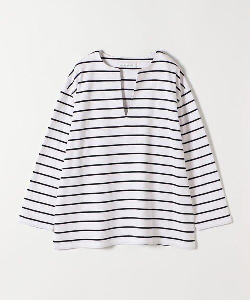 quaranciel(カランシエル)の「quaranciel:〈洗濯機可能〉ボーダー ビッグ スキッパー プルオーバー(Tシャツ/カットソー・レディース・ライトグレー/ネイビー・ONE SIZE)」の8枚目の写真
