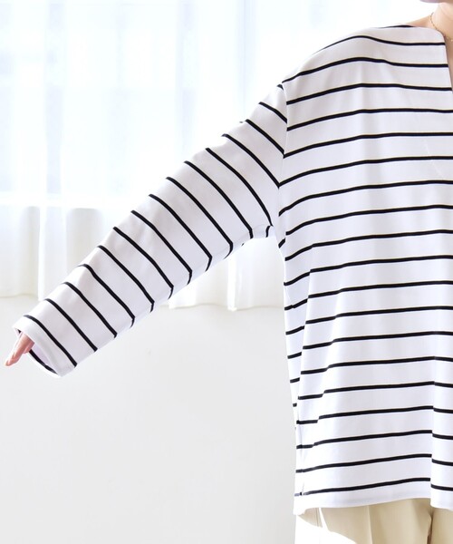 quaranciel(カランシエル)の「quaranciel:〈洗濯機可能〉ボーダー ビッグ スキッパー プルオーバー(Tシャツ/カットソー・レディース・ライトグレー/ネイビー・ONE SIZE)」の19枚目の写真