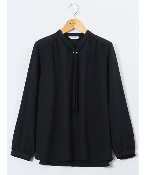 m.f.editorial（エムエフエディトリアル）の「【ストレッチ イージーケア】m.f.エディトリアル レディース パールボウタイ 長袖プルオーバーブラウス（シャツ/ブラウス・レディース・ネイビー/アイボリー・MEDIUM/LARGE）」の2枚目の写真