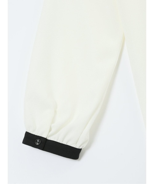 m.f.editorial（エムエフエディトリアル）の「【ストレッチ イージーケア】m.f.エディトリアル レディース パールボウタイ 長袖プルオーバーブラウス（シャツ/ブラウス・レディース・ネイビー/アイボリー・MEDIUM/LARGE）」の7枚目の写真