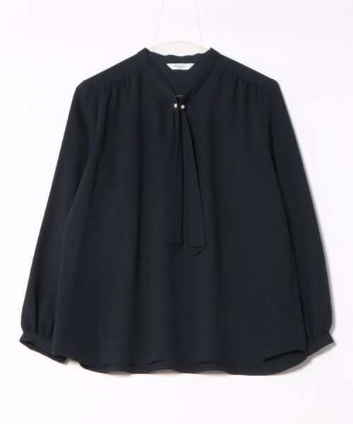 m.f.editorial（エムエフエディトリアル）の「【ストレッチ イージーケア】m.f.エディトリアル レディース パールボウタイ 長袖プルオーバーブラウス（シャツ/ブラウス・レディース・ネイビー/アイボリー・MEDIUM/LARGE）」の9枚目の写真