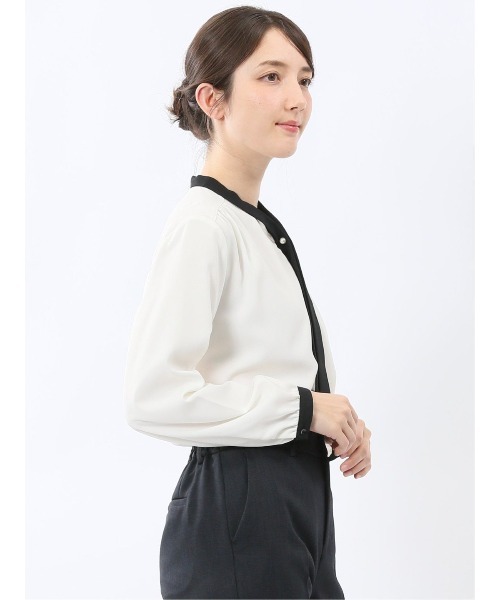m.f.editorial(エムエフエディトリアル)の「【ストレッチ イージーケア】m.f.エディトリアル レディース パールボウタイ 長袖 プルオーバー ブラウス(シャツ/ブラウス・レディース・ネイビー/アイボリー・MEDIUM/LARGE)」の22枚目の写真