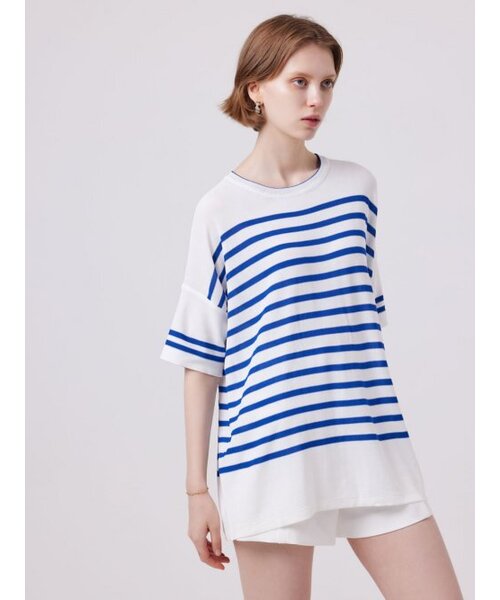 AYIHOLIC CASHMERE(アイホリックカシミア)の「マリンストライプラウンドネックプルオーバー(ニット/セーター・レディース・その他・FREE)」の2枚目の写真