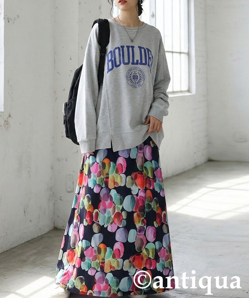antiqua（アンティカ）の「水彩柄 フレア ロングスカート（スカート・レディース・ネイビー系/ブラック系その他・ONESIZE）」の9枚目の写真