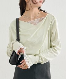 mystic（ミスティック）の「《新色WHTドット》【6色展開 / 一枚で決まる】レースドッキングオフショルロンT（Tシャツ/カットソー）」