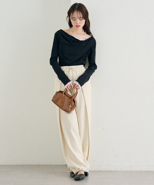 mystic（ミスティック）の「【4色展開 / 一枚で決まる】レースドッキングオフショルロンT（Tシャツ/カットソー・レディース・オフホワイト/ブラック/グレー/グリーン・FREE）」の19枚目の写真