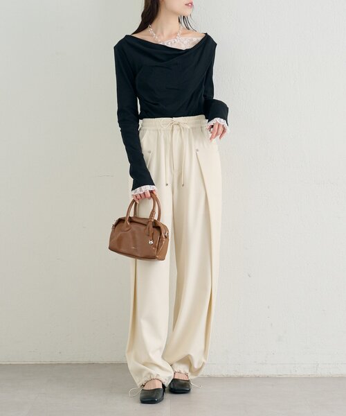 mystic（ミスティック）の「【4色展開 / 一枚で決まる】レースドッキングオフショルロンT（Tシャツ/カットソー・レディース・オフホワイト/ブラック/グレー/グリーン・FREE）」の20枚目の写真