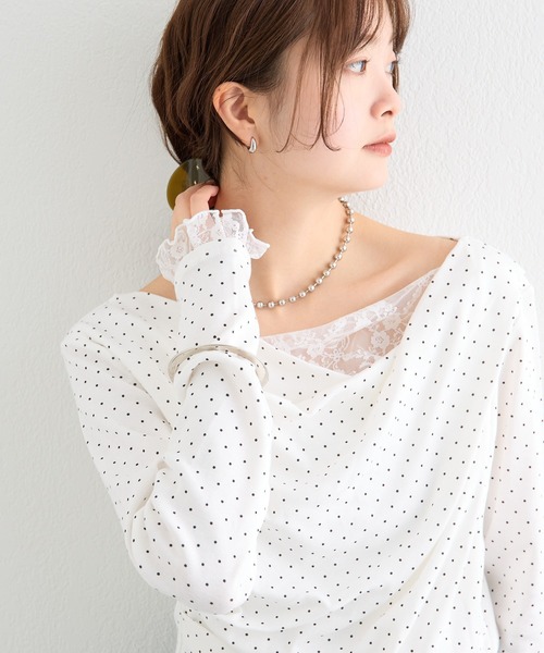 mystic レースドッキングオフショルロンT 4色展開 / 一枚で決まる】レースドッキングオフショルロンT（Tシャツ