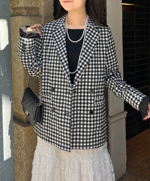 prose verse（プロズヴェール）の「ストレッチギンガムチェックジャケット（テーラードジャケット・レディース・ブラック・LARGE/MEDIUM）」の4枚目の写真