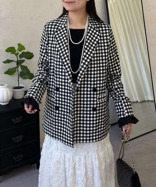 prose verse（プロズヴェール）の「ストレッチギンガムチェックジャケット（テーラードジャケット・レディース・ブラック・LARGE/MEDIUM）」の5枚目の写真