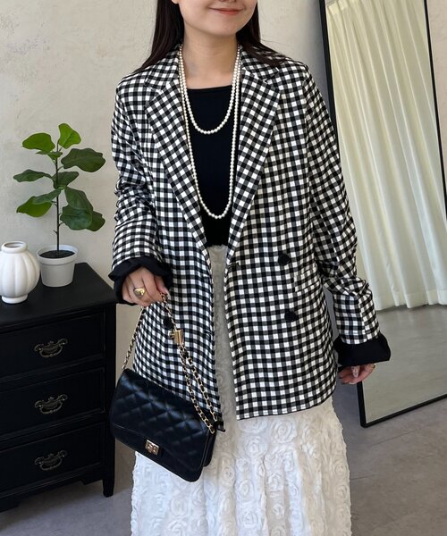 prose verse（プロズヴェール）の「ストレッチギンガムチェックジャケット（テーラードジャケット・レディース・ブラック・LARGE/MEDIUM）」の7枚目の写真
