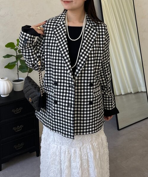 prose verse（プロズヴェール）の「ストレッチギンガムチェックジャケット（テーラードジャケット・レディース・ブラック・LARGE/MEDIUM）」の8枚目の写真