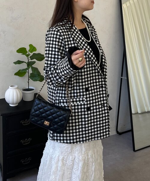 prose verse（プロズヴェール）の「ストレッチギンガムチェックジャケット（テーラードジャケット・レディース・ブラック・LARGE/MEDIUM）」の12枚目の写真