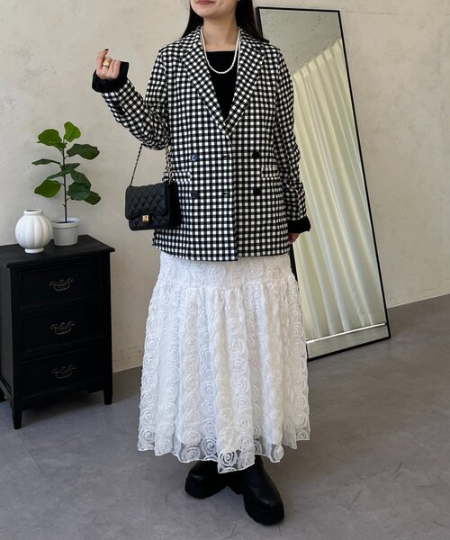 prose verse（プロズヴェール）の「ストレッチギンガムチェックジャケット（テーラードジャケット・レディース・ブラック・LARGE/MEDIUM）」の14枚目の写真