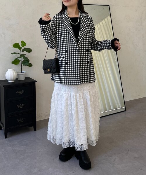 prose verse（プロズヴェール）の「ストレッチギンガムチェックジャケット（テーラードジャケット・レディース・ブラック・LARGE/MEDIUM）」の15枚目の写真