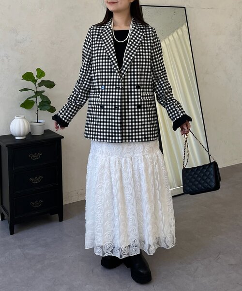 prose verse（プロズヴェール）の「ストレッチギンガムチェックジャケット（テーラードジャケット・レディース・ブラック・LARGE/MEDIUM）」の20枚目の写真