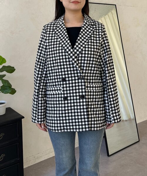 prose verse（プロズヴェール）の「ストレッチギンガムチェックジャケット（テーラードジャケット・レディース・ブラック・LARGE/MEDIUM）」の21枚目の写真