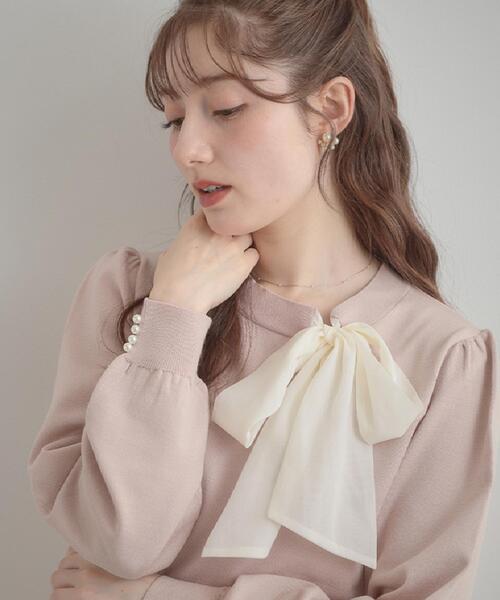 couture brooch(クチュールブローチ)の「【洗える・着映え】オーガンジーリボンタイ ニット(ニット/セーター・レディース・ベビーピンク/アイボリー/ブラック・38/36/42)」の1枚目の写真
