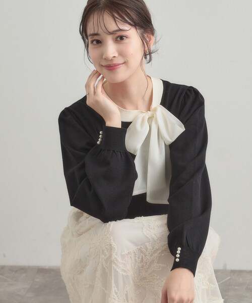 couture brooch(クチュールブローチ)の「【洗える・着映え】オーガンジーリボンタイ ニット(ニット/セーター・レディース・ベビーピンク/アイボリー/ブラック・38/36/42)」の3枚目の写真