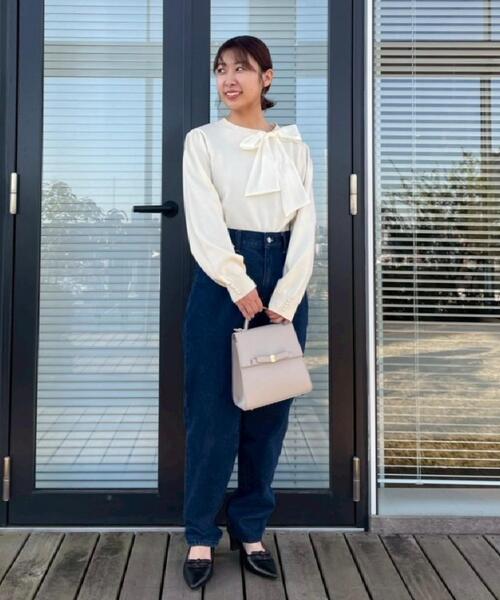 couture brooch(クチュールブローチ)の「【洗える・着映え】オーガンジーリボンタイ ニット(ニット/セーター・レディース・ベビーピンク/アイボリー/ブラック・38/36/42)」の6枚目の写真