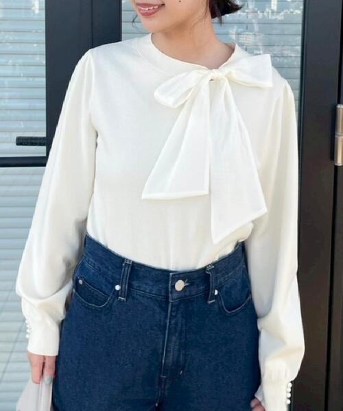 couture brooch(クチュールブローチ)の「【洗える・着映え】オーガンジーリボンタイ ニット(ニット/セーター・レディース・ベビーピンク/アイボリー/ブラック・38/36/42)」の8枚目の写真