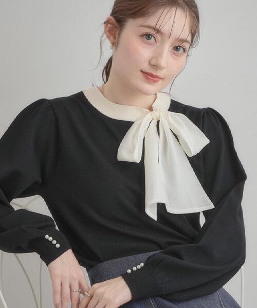 couture brooch(クチュールブローチ)の「【洗える・着映え】オーガンジーリボンタイ ニット(ニット/セーター・レディース・ベビーピンク/アイボリー/ブラック・38/36/42)」の12枚目の写真