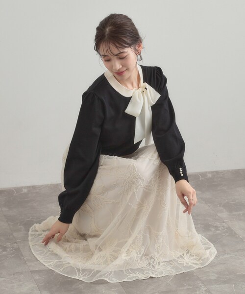 couture brooch(クチュールブローチ)の「【洗える・着映え】オーガンジーリボンタイ ニット(ニット/セーター・レディース・ベビーピンク/アイボリー/ブラック・38/36/42)」の13枚目の写真