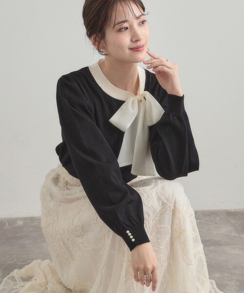 couture brooch(クチュールブローチ)の「【洗える・着映え】オーガンジーリボンタイ ニット(ニット/セーター・レディース・ベビーピンク/アイボリー/ブラック・38/36/42)」の14枚目の写真