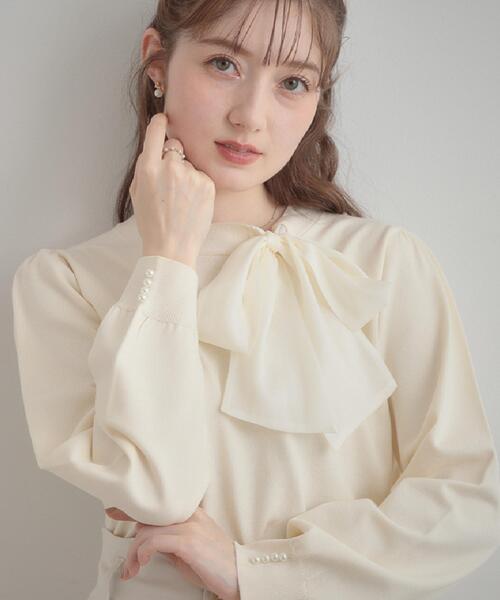 couture brooch（クチュールブローチ）の「【洗える・着映え】オーガンジーリボンタイ ニット（ニット/セーター・レディース・ベビーピンク/アイボリー/ブラック・38/36/42）」の7枚目の写真
