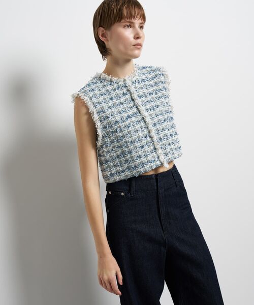 LANVIN en Bleu(ランバンオンブルー)の「リボンヤーンツイードショートベスト(シャツ/ブラウス・レディース・オフホワイト/ブルー系その他・36/38)」の6枚目の写真