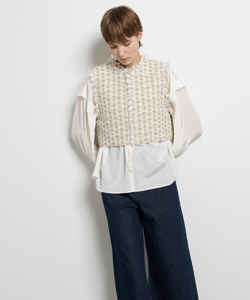 LANVIN en Bleu(ランバンオンブルー)の「リボンヤーンツイードショートベスト(シャツ/ブラウス・レディース・オフホワイト/ブルー系その他・36/38)」の14枚目の写真