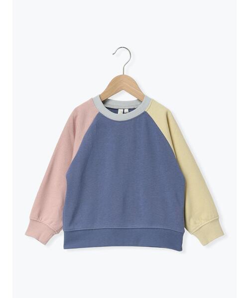 Samansa Mos2 Lagom(サマンサモスモスラーゴム)の「クレイジー配色ラグラントレーナー(Tシャツ/カットソー・キッズ・キナリ/ブルー・130/95/120/110/100)」の1枚目の写真
