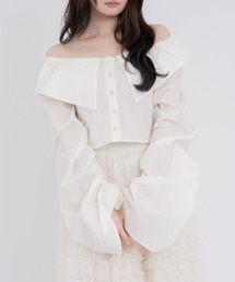 2wayオフショルギャザースリーブブラウス