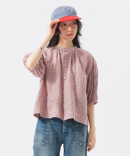 BEAMS BOY(ビームスボーイ)の「リネン チェック スモック シャツ <イージーケア>(シャツ/ブラウス・レディース・ブラック/ベージュ/レッド・ONE SIZE)」の3枚目の写真