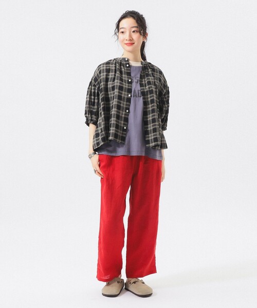 BEAMS BOY(ビームスボーイ)の「リネン チェック スモック シャツ <イージーケア>(シャツ/ブラウス・レディース・ブラック/ベージュ/レッド・ONE SIZE)」の16枚目の写真