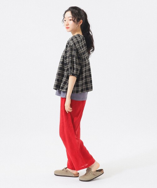B&amp;B コットンリネン チェックブラウス ベージュ 再入荷】チェックブラウス(ベージュ) - seventen