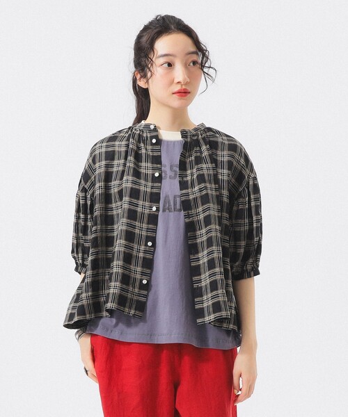 BEAMS BOY(ビームスボーイ)の「リネン チェック スモック シャツ <イージーケア>(シャツ/ブラウス・レディース・ブラック/ベージュ/レッド・ONE SIZE)」の20枚目の写真