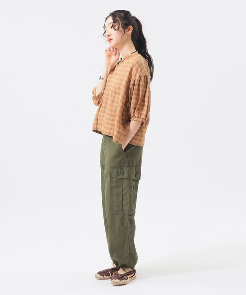 BEAMS BOY(ビームスボーイ)の「リネン チェック スモック シャツ <イージーケア>(シャツ/ブラウス・レディース・ブラック/ベージュ/レッド・ONE SIZE)」の5枚目の写真