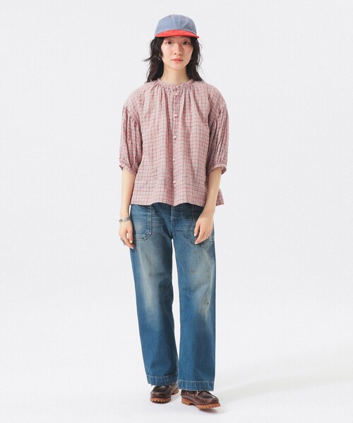 BEAMS BOY(ビームスボーイ)の「リネン チェック スモック シャツ <イージーケア>(シャツ/ブラウス・レディース・ブラック/ベージュ/レッド・ONE SIZE)」の9枚目の写真