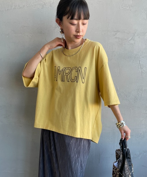 AMERICANA（アメリカーナ）の「[Americana/アメリカーナ] 別注 AMRCN ショート丈フロッキープリントTシャツ【追加】（Tシャツ/カットソー・レディース・イエロー/ネイビー/オフホワイト・ONE SIZE）」の22枚目の写真