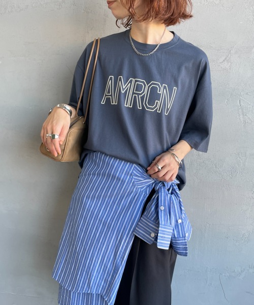 AMERICANA（アメリカーナ）の「[Americana/アメリカーナ] 別注 AMRCN ショート丈フロッキープリントTシャツ【追加】（Tシャツ/カットソー・レディース・イエロー/ネイビー/オフホワイト・ONE SIZE）」の16枚目の写真