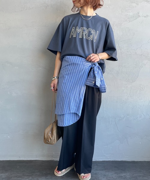 AMERICANA（アメリカーナ）の「[Americana/アメリカーナ] 別注 AMRCN ショート丈フロッキープリントTシャツ【追加】（Tシャツ/カットソー・レディース・イエロー/ネイビー/オフホワイト・ONE SIZE）」の17枚目の写真