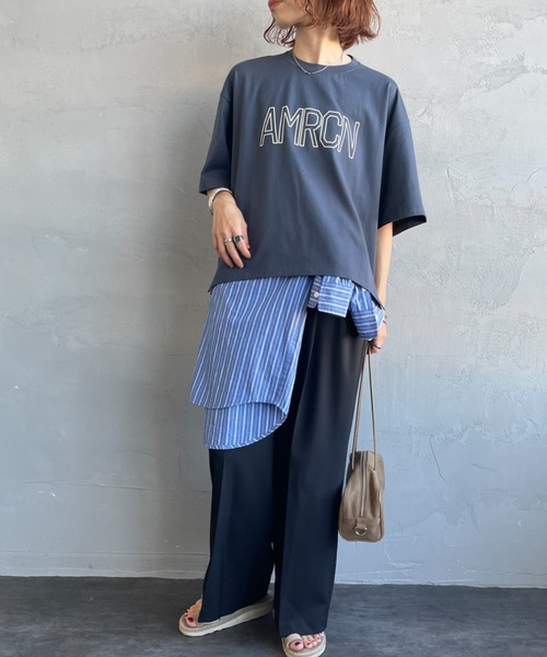 AMERICANA（アメリカーナ）の「[Americana/アメリカーナ] 別注 AMRCN ショート丈フロッキープリントTシャツ【追加】（Tシャツ/カットソー・レディース・イエロー/ネイビー/オフホワイト・ONE SIZE）」の13枚目の写真