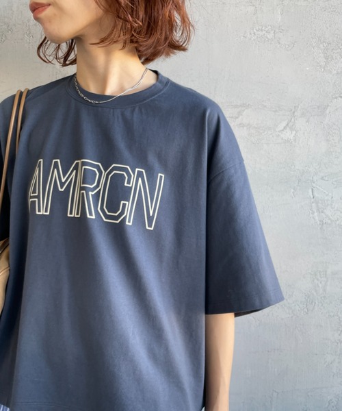 AMERICANA（アメリカーナ）の「[Americana/アメリカーナ] 別注 AMRCN ショート丈フロッキープリントTシャツ【追加】（Tシャツ/カットソー・レディース・イエロー/ネイビー/オフホワイト・ONE SIZE）」の18枚目の写真