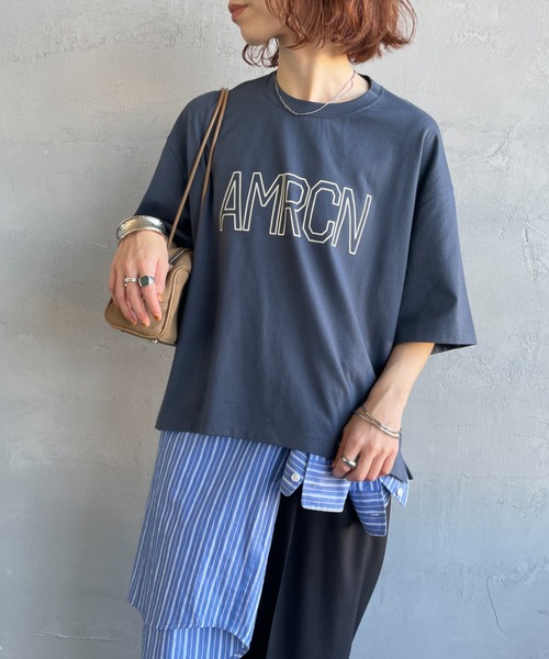 AMERICANA（アメリカーナ）の「[Americana/アメリカーナ] 別注 AMRCN ショート丈フロッキープリントTシャツ【追加】（Tシャツ/カットソー・レディース・イエロー/ネイビー/オフホワイト・ONE SIZE）」の10枚目の写真