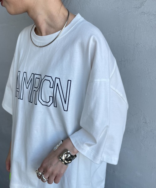 AMERICANA（アメリカーナ）の「[Americana/アメリカーナ] 別注 AMRCN ショート丈フロッキープリントTシャツ【追加】（Tシャツ/カットソー・レディース・イエロー/ネイビー/オフホワイト・ONE SIZE）」の6枚目の写真