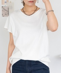 M-5L VネックフレンチTシャツ 夏服