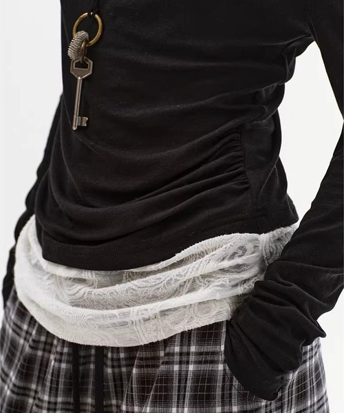 Fano Studios(ファノ ストゥディオズ)の「レース アシンメトリーオフショルダー フェイクレイヤードトップス FC26S002【Fano Studios】【2026SS】(Tシャツ/カットソー・レディース・ブラック・L/M/S)」の10枚目の写真